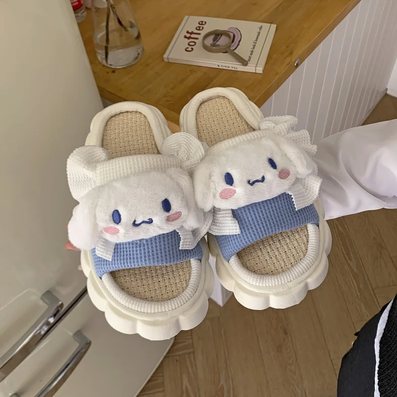 

Cute Sanrio My Melody Kuromi Slippers Girls Cartoon Sanrio Slippers Cute Students Four Seasons Linen Slippers