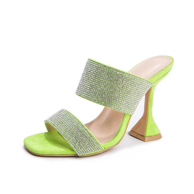 

Summer Horseshoe Heel Womens Glamour Diamonds Slippers Green