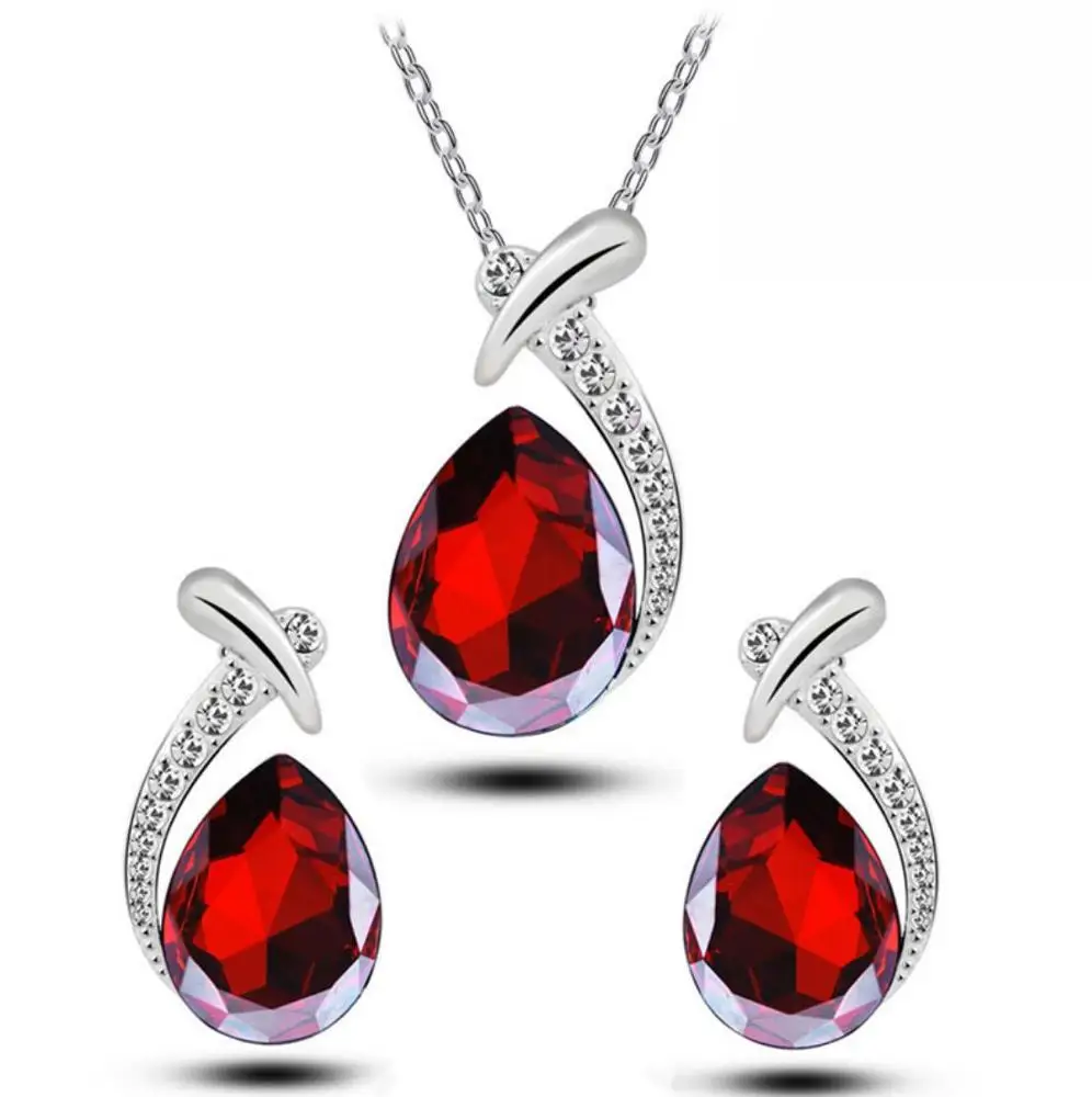 

Small Order Wish Hot Sale Jewelry Set Water Drop Diamond Crystal Pendant Bijoux Jewelry Set For Women 2021 Wholesale, As picture