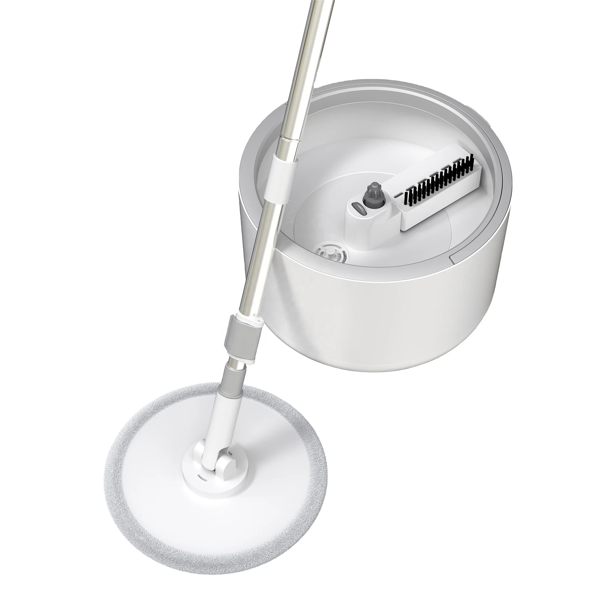 

Stainless Steel Pole Handle Removable Spin Dry Magic Microfiber Mop with Bucket Cleaning Mop, White