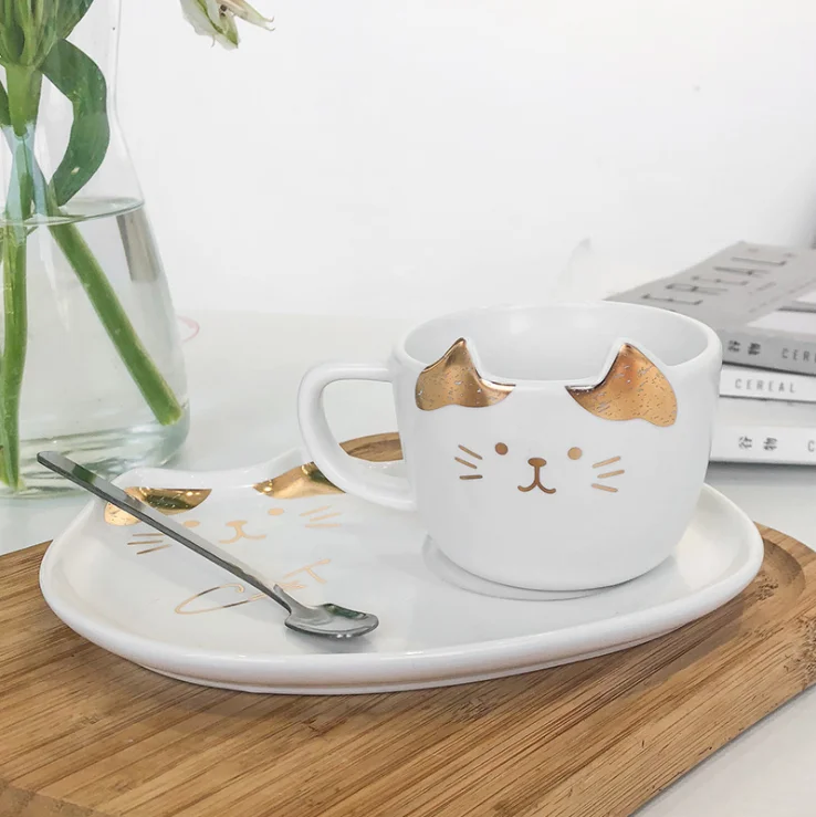 

Simons Cat Mug Cute Cat Ceramic Cup with Tray Set Porcelain Breakfast Set Coffee Mug with Dessert Plate Set tazas cat, Customized color