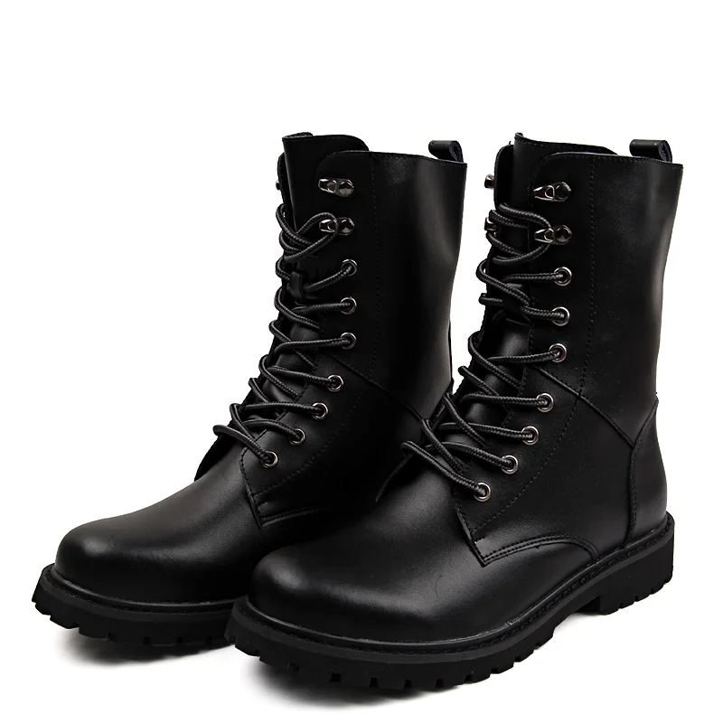 

Fashionable High Cut Backpacking Black Military Army Tactical Leather Martin Boots with Large Sizes for Men, As the picture or customized
