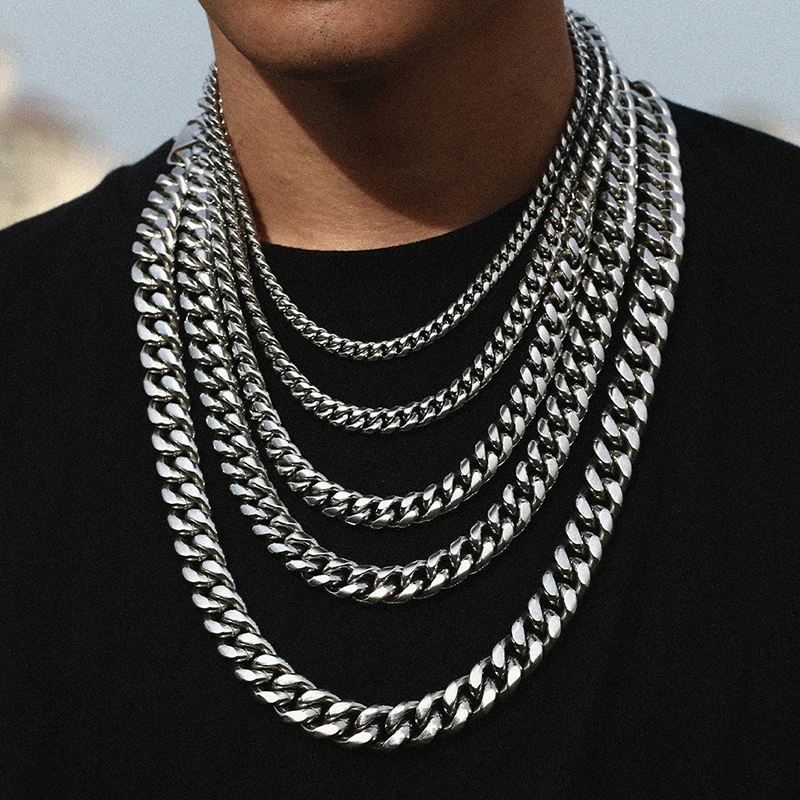 Non Tarnish Free Waterproof Gold Plated Filled Stainless Steel Cuban Chain Men's Hip hop Jewelry Cuban Link Chain Necklace