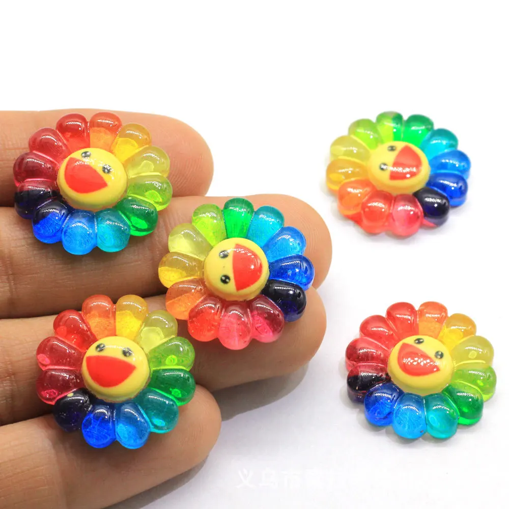 

Rainbow Sun Flowers Nail Art Cabochon Slime Charms Sunflower Resin Cabochons