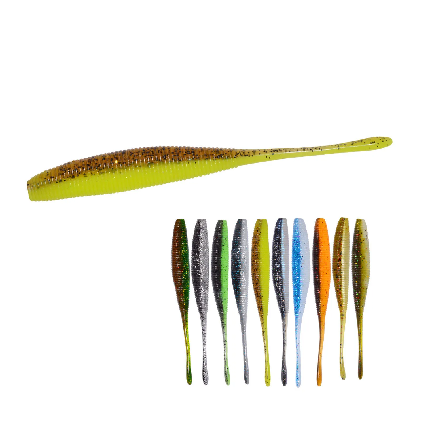 

New Dart Worm Soft Bait 100mm 3.7g 6pcs Silicone Spinning Fishing Lure Saltwater Freshwater Sea Bass Artificial Tackle, 10 colors