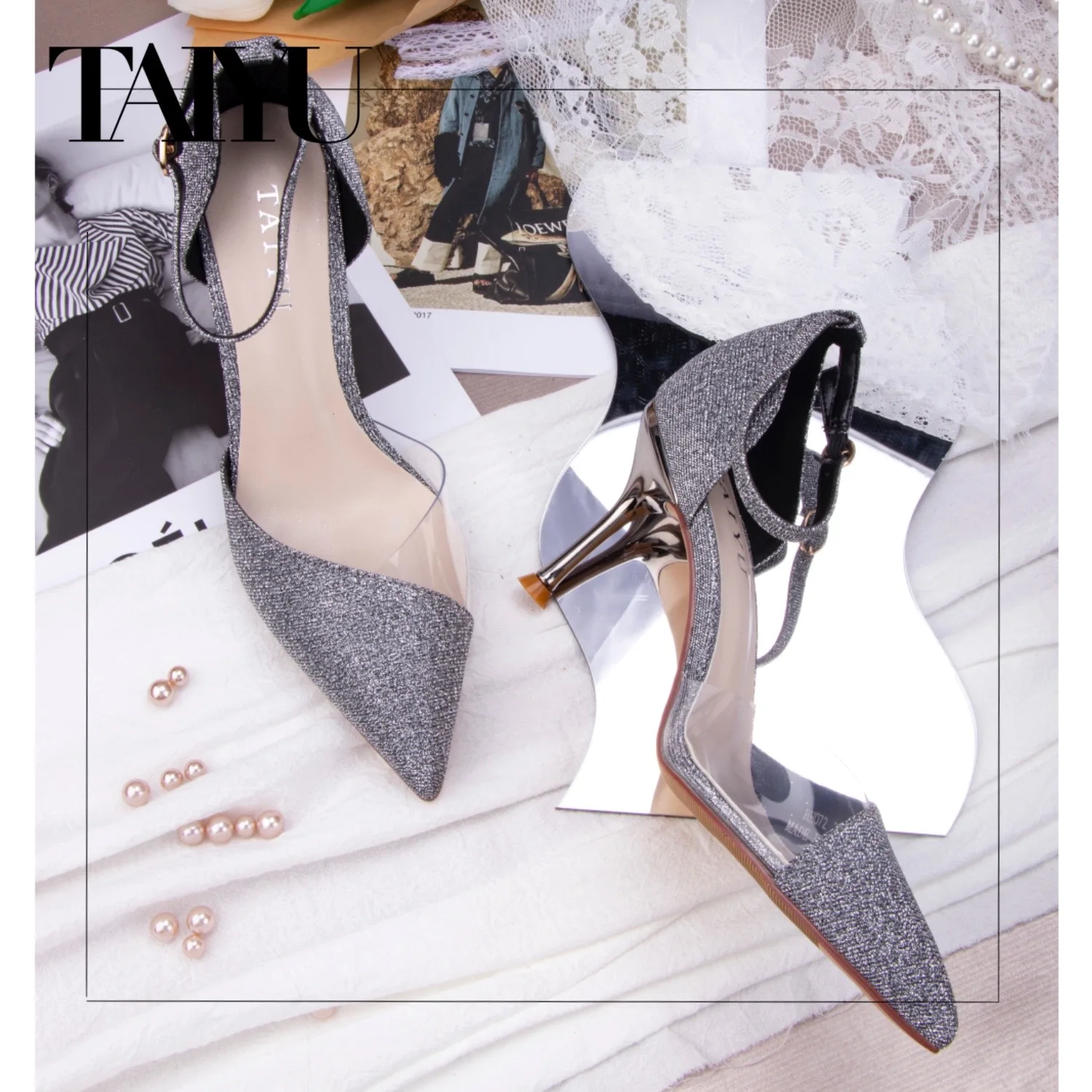 

2021 Taiyu Women Shoes Heels Sexy Stiletto High Heel Pointed Toe Lace up Pumps