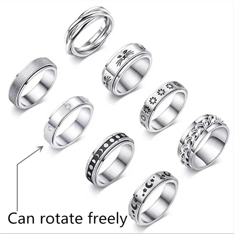 

New Style Titanium Steel Geometric Relieve stress Finget Rings For Anxiety Outer Ring Rotatable Jewelry, Silver/gold/blue/black/rose gold