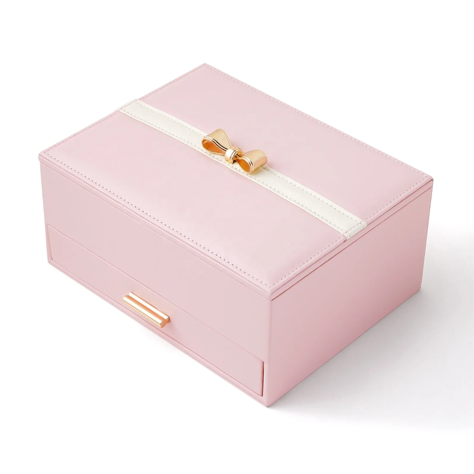 

Wholesale Large Pu leather Pink Jewelry Box Drawer Earring Necklace Ring Organizer Custom Logo Luxury Big Women Jewellery Case