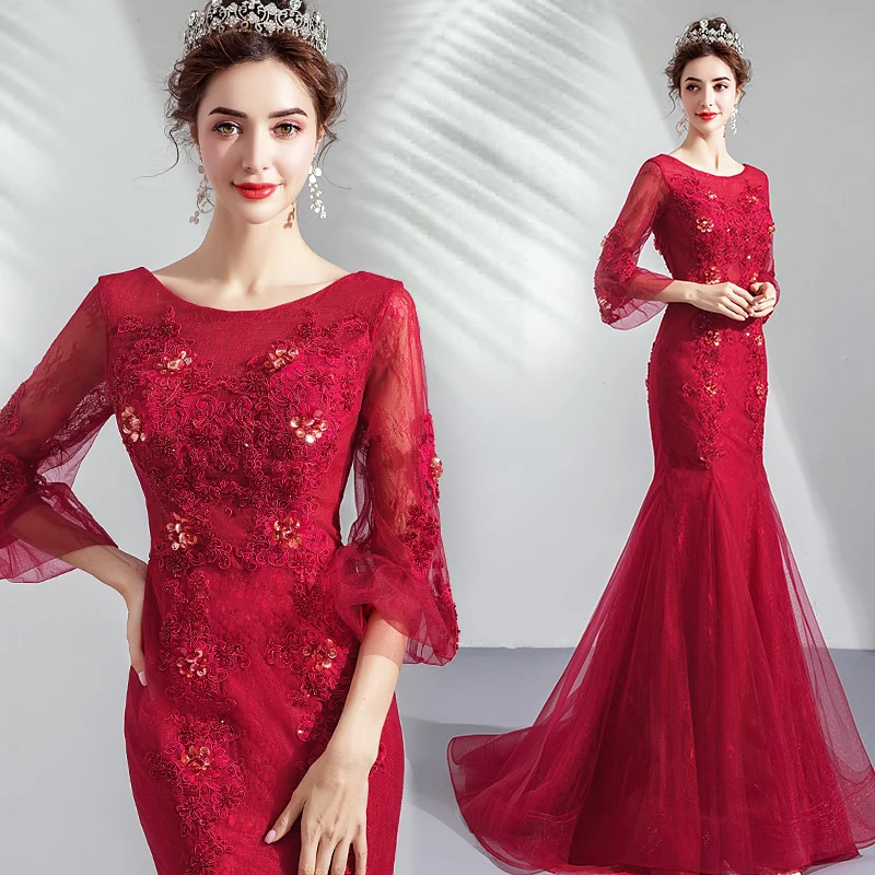 

Elegant Appliques Mermaid Lady Dresses Three Quarter Sleeves Mermaid Lady Dresses