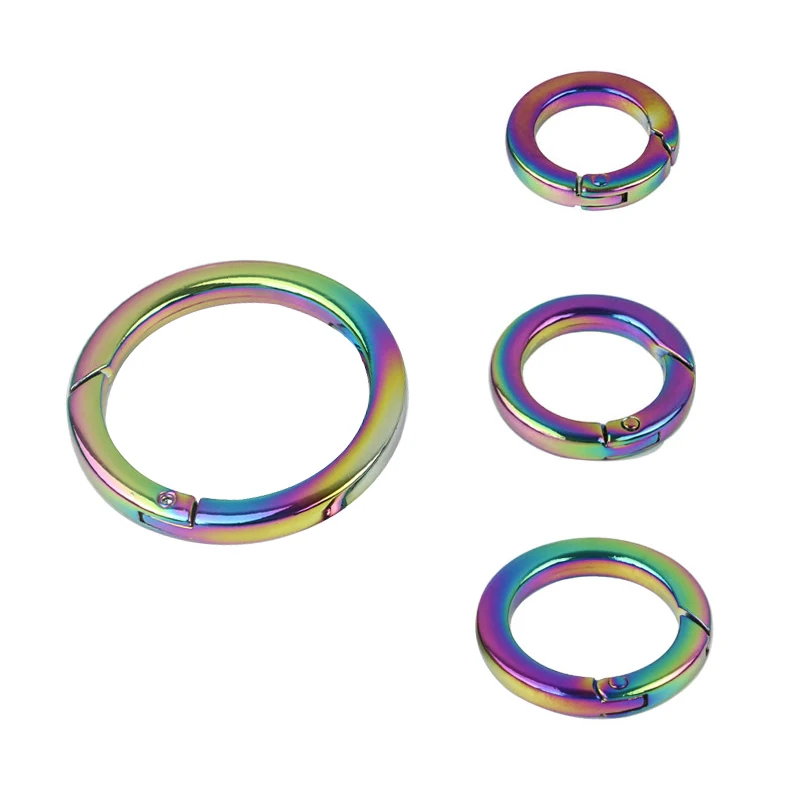 

20mm 25mm Rainbow Diy Custom Metal Flat Easy trigger Spring Snap Opens Key O Circle Split Ring Hook Buckle Clasp Hardware For Ba