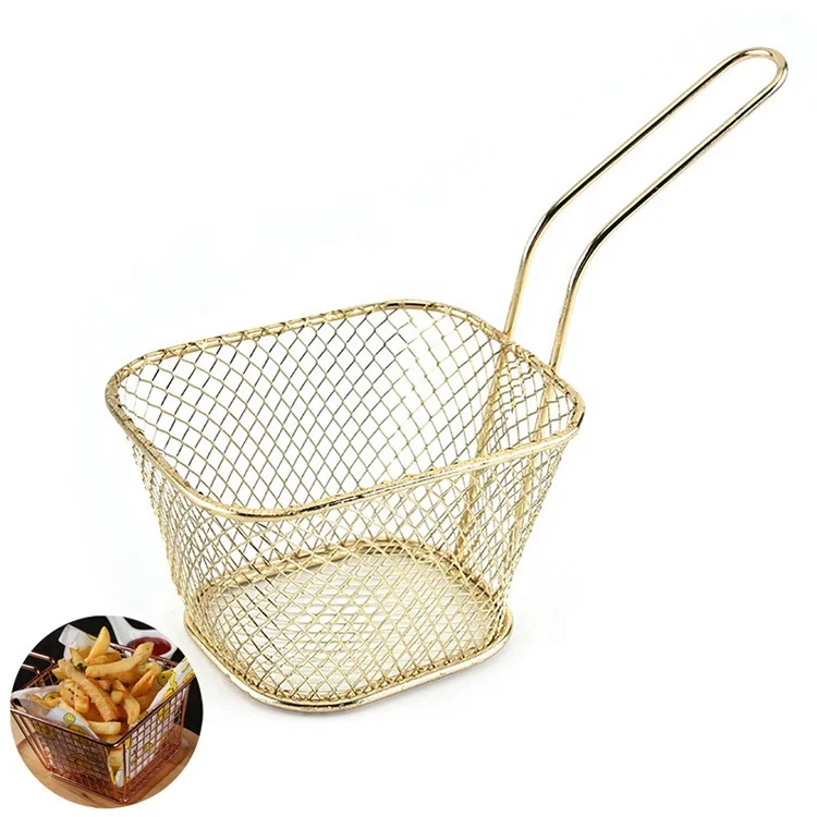 

Amazon Top Seller 2021 Hot Sale Products Kitchen Accessories Gold Color Metal Fried Chips Basket Utensils Kitchen Tools Picture