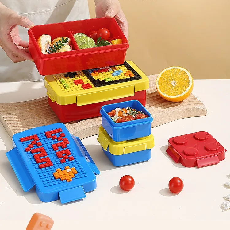 

Building Blocks Children Creative Fruit Salad Colorful Cartoon Cute Irregular Plastic Bento Lunch Box Food Containers