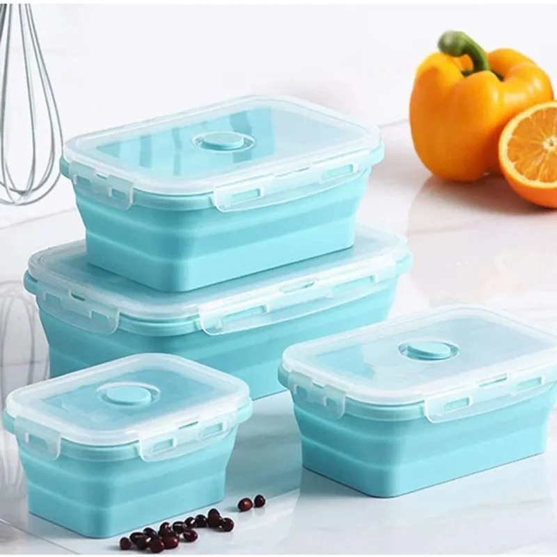 

Free Sample 4 Pcs/ Set Silicone Food Storage Collapsible Lunch Box Food Storage Container, Blue, red, green, pink, grey blue