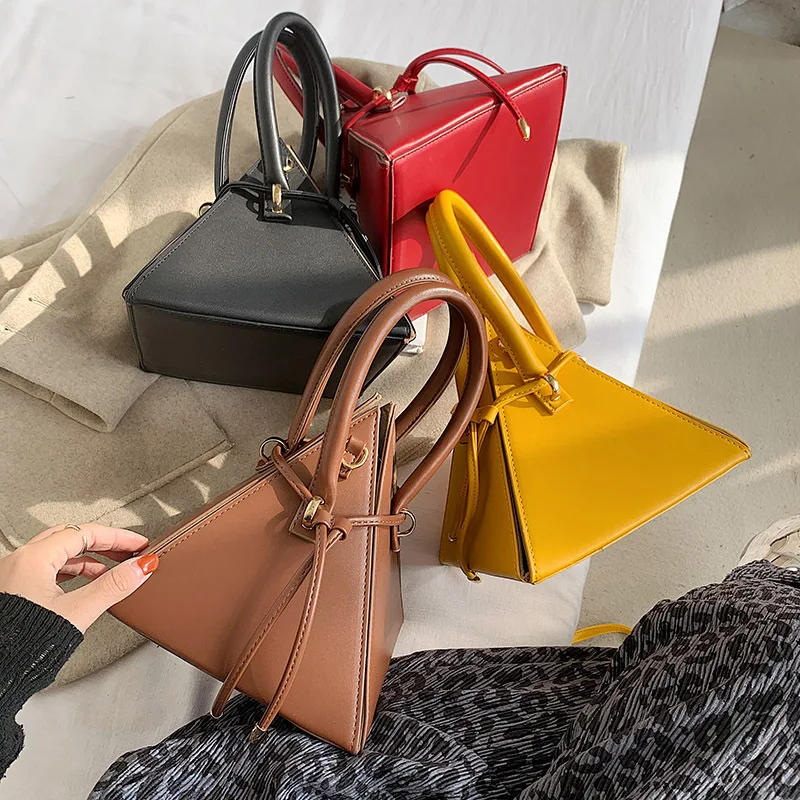 

Sharemore Triangle PU Leather Shoulder Bag Crossbody Messenger Bags for Women 2021 Fashion Handbags Purses Lady Luxury Design, Red
