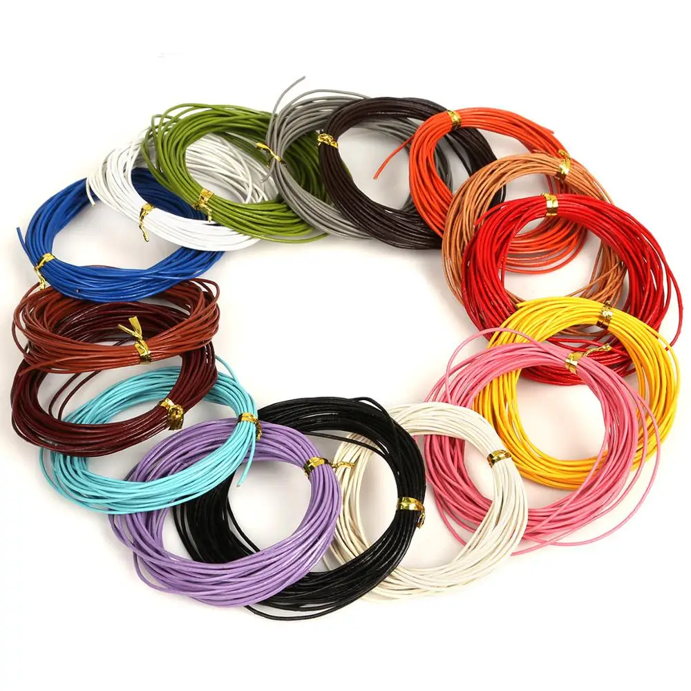 

Mix Color Round Genuine Leather Rope Cord Beading Cords Jewelry Findings for Necklace Bracelet DIY, Picture shows