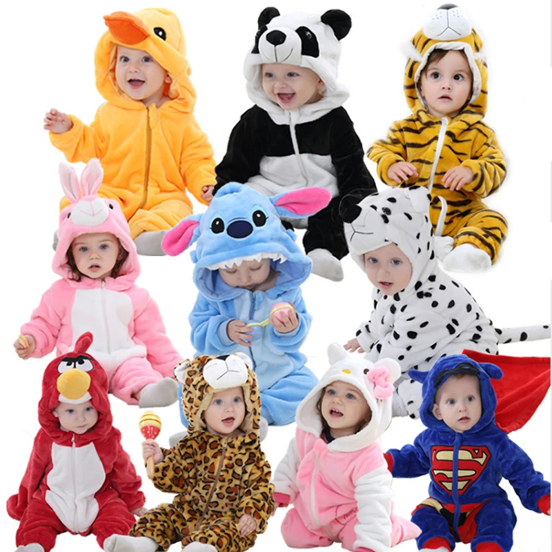 

Flannel Rabbit Costume Baby Clothes Kids Animal Winter Baby Rompers Jumpsuit For Girls Boys Tigger Panda Pajama Set, As picture