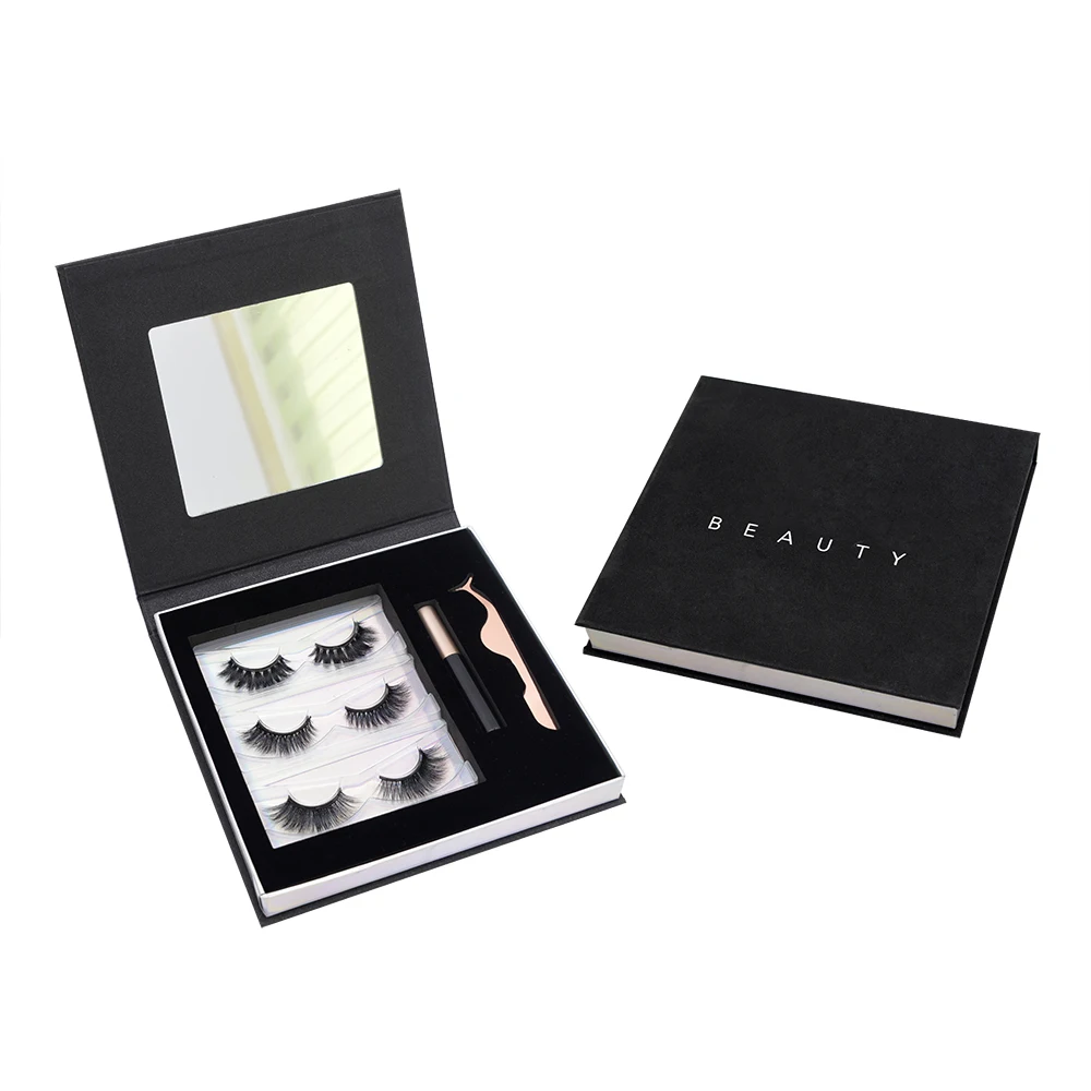 

new design glue free 10mm-15mm 6 magnetic vegan 3d faux mink magnetic eyelashes custom logo, Natural black