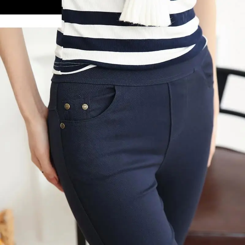 

New Fashion Spring Autumn Women Girls Button Solid Color Long Magic Pants Plus Size Slim High Elastic Pencil Leggings