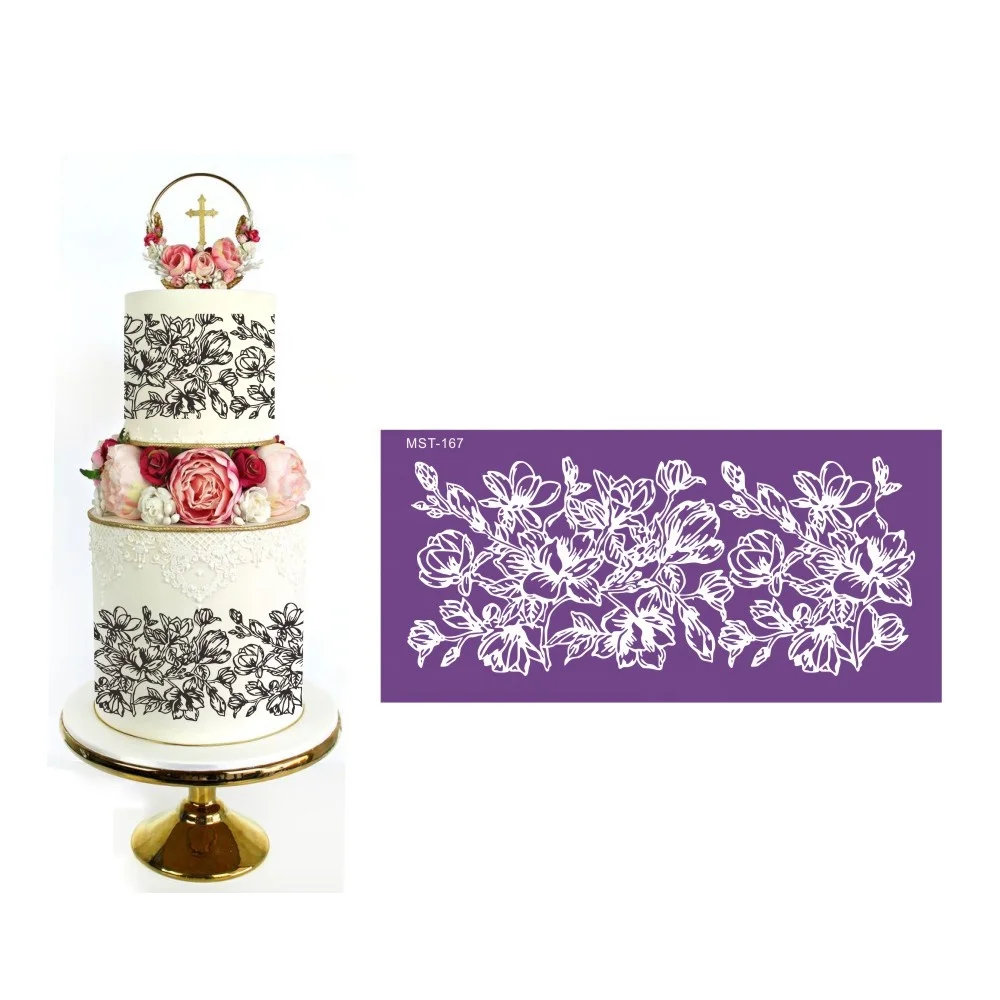 

AK Flower Design Mesh Stencils Fondant Cake Decorating Lace Stencil Soft Icing Pastry Tools for Bakery MST-167, Purple
