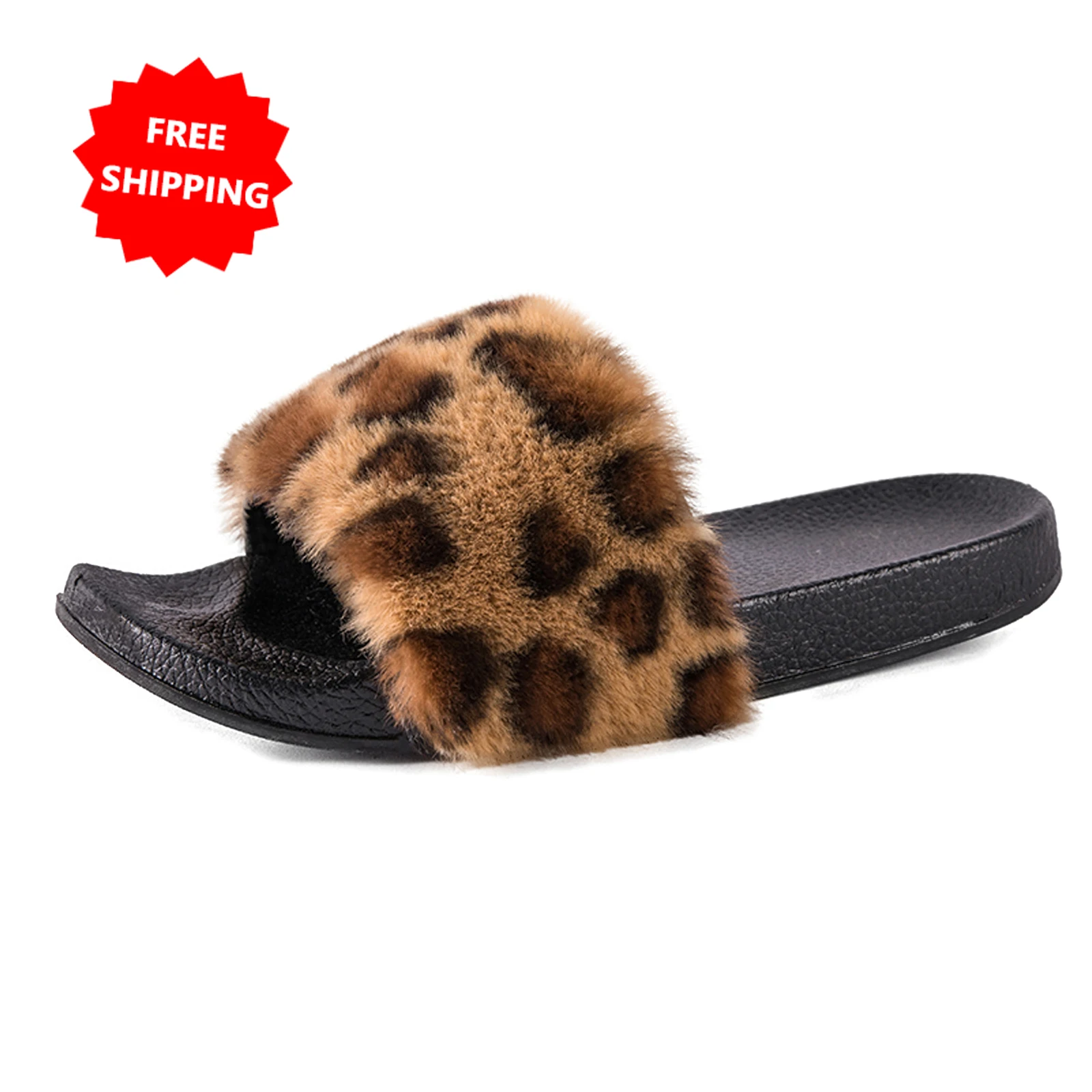 

Free shipping Women Fur Slippers Fluffy Fox Fur Sandals, Customized color