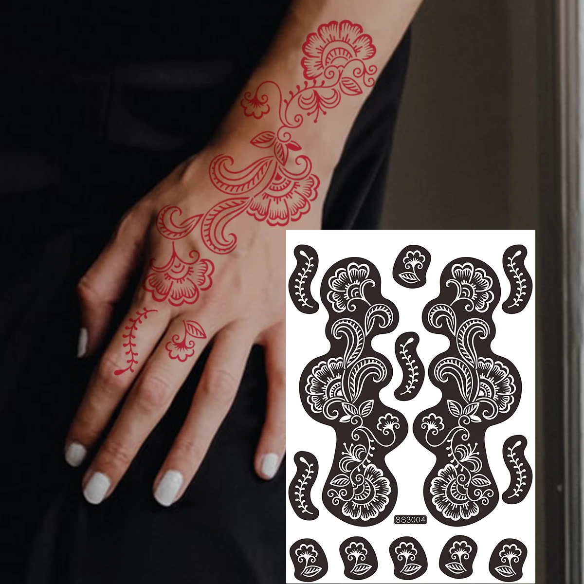 

Wholesale Painted Tattoo Stencils Rose Hollow tattoo stickers Out Indian Henna Body Art tattoo supplies Stickers