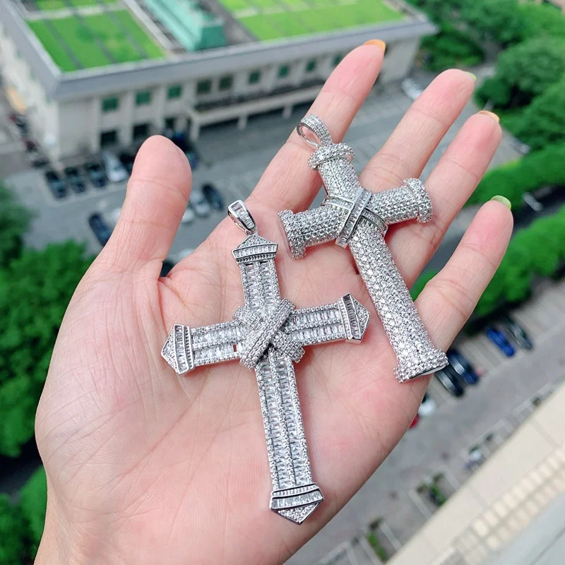 

Hot Sale Jewelry Pendant Fashion Cubic Zircon Hip Hop Cross Pendant Necklace Silver Cross Necklace, Picture shows