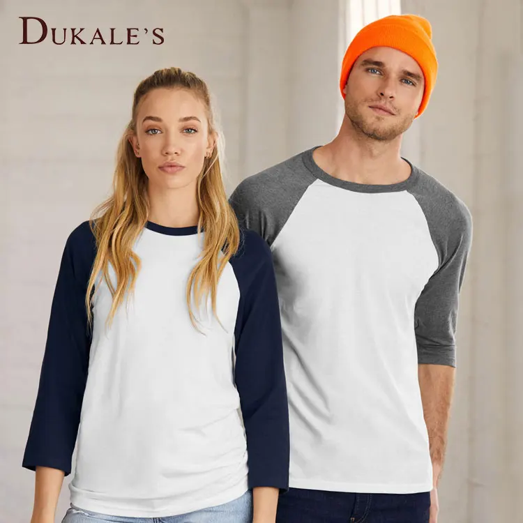 

Dukale's 100% Cotton 160g Raglan Sleeve t shirt Women Tall fit tshirt Patchwork 3/4 sleeve blank baseball men t-shirts of Women, Customized/panton color/fruit of the loom t shirt