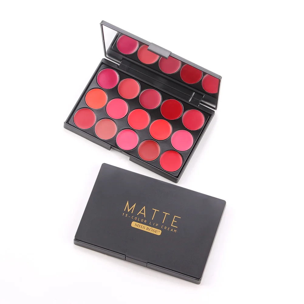 

MISS ROSE makeup matte velvet matte 15 color moisturizing lip balm lip gloss tray waterproof lipstick tray K1, As photo