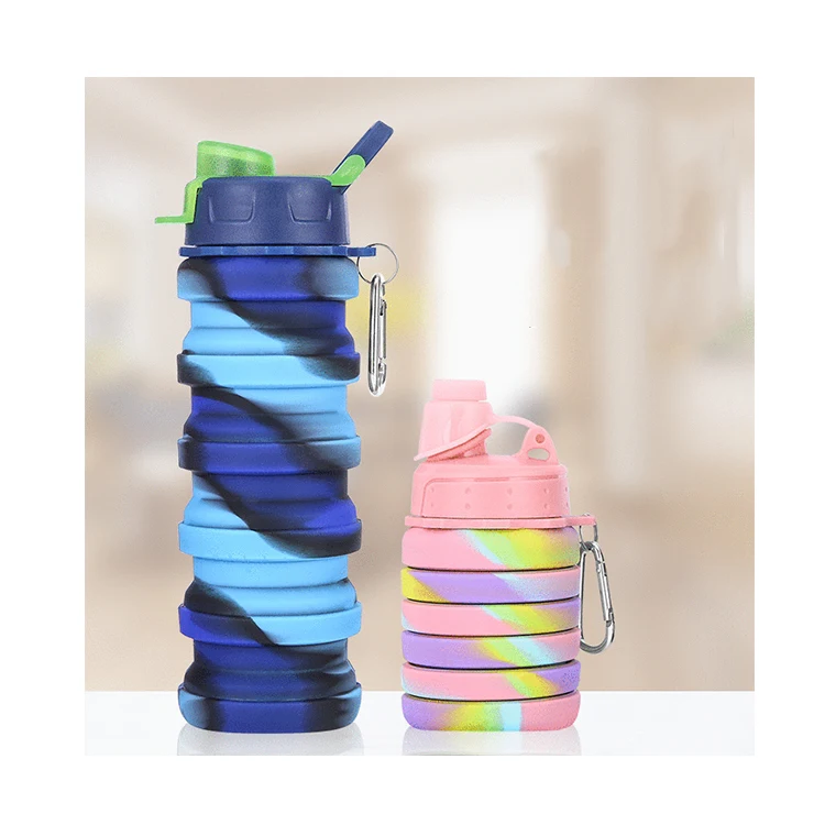 

High quality outdoor portable water bottle silica gel bottles silicone folded mug, Customized color