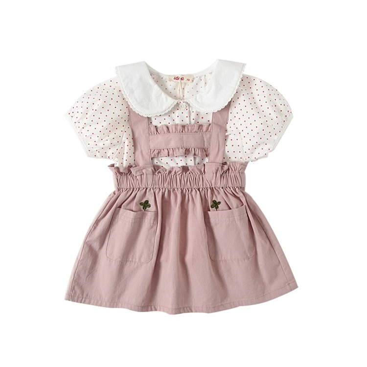 

Girl Cotton Suspender Skirt Suit Baby Polka Dot Short Sleeve Two-piece Suit girl dress baby dresses for girls baby clothes
