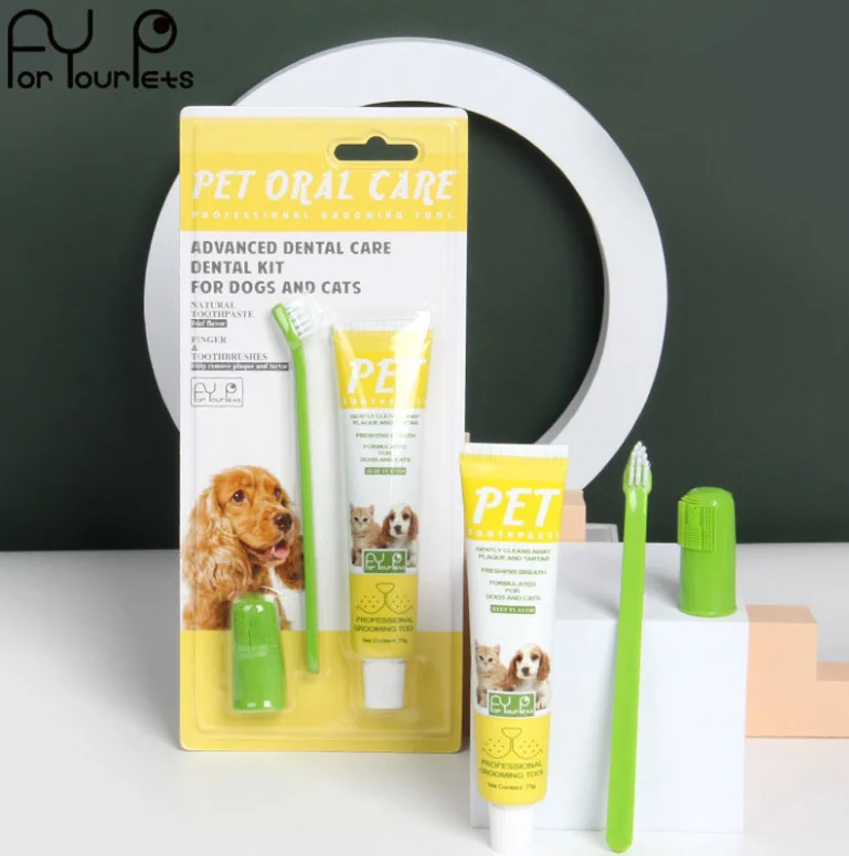 

Factory Price Pet Dental Care toothpaste Kit teeth cleaning silicone finger oral toothbrush set for dogs cats Mouth Odor Removal