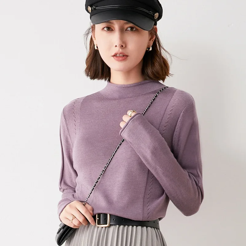 

New semi-high collar solid color short slim-fit sweater knit bottoming sweaters models womens wool, Customized color