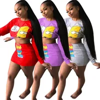 

Fall winter women clothes 3 colors cartoon letter print two Piece jogger sports tracksuit Outfit 2 Piece skirt Set