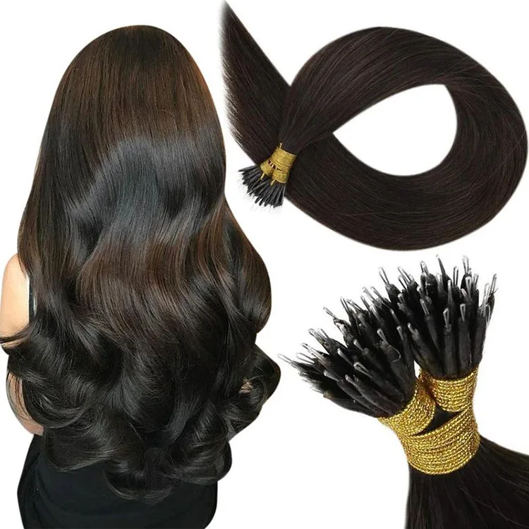 

Full Shine Remy Human Hair Extension Vendors #2 Darkest Brown Fast Shipping Nano Hair Extensions Micro Rings