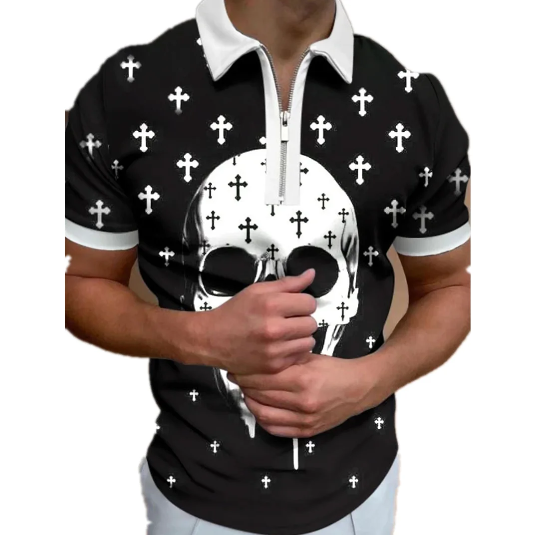 

22 new designs skull Print Men Polo Shirts Short Sleeve T shirts Streetwear Men Clothing casual Turn Down Collar Shirt tops