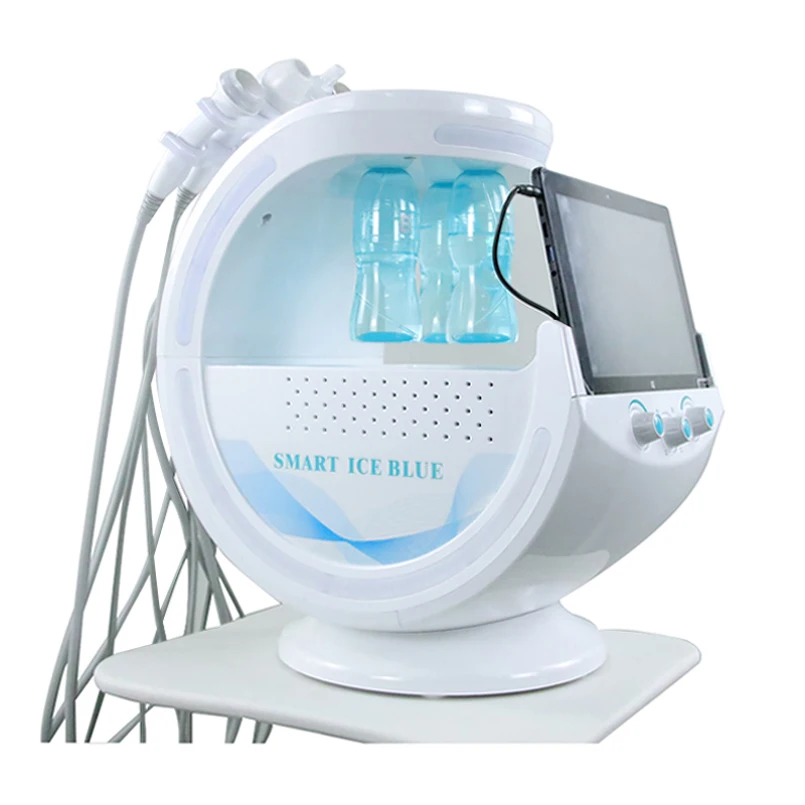 

2020 Multifunction Smart Ice Blue Ultrasonic RF Aqua Skin Scrubber Skin analyzer Beauty Machine, White+blue