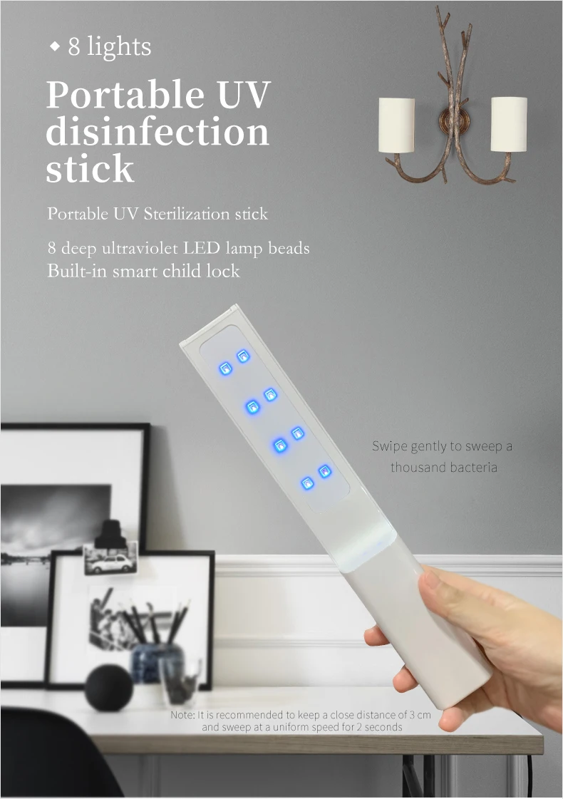 UV-C Portable Sanitizing Wand folded  uvc 275NM   disinfection stick Kill bacteria in second