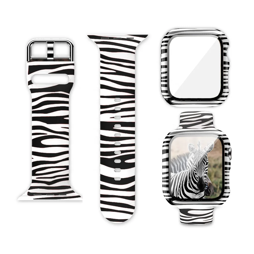 

2 IN 1 rubber print Watch Band Strap, wholesale apple watch Band 38mm 42mm Adapter For Apple Watch, Animal picture
