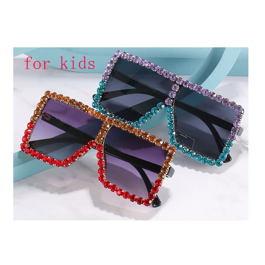 

TY0646 Fashion Baby Diamond Square Sunglasses Children Sun Glasses 2021 New Rhinestone Eyeglasses Kids Eyewear Child Shades