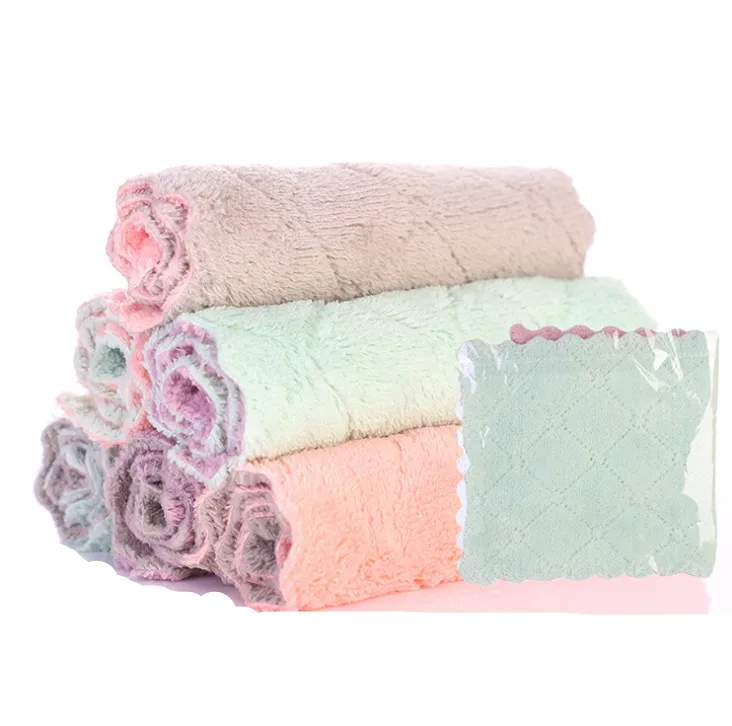 

Double-sided thick coral velvet household non-sticky oil lazy rag kitchen washing towel absorbent cleaning