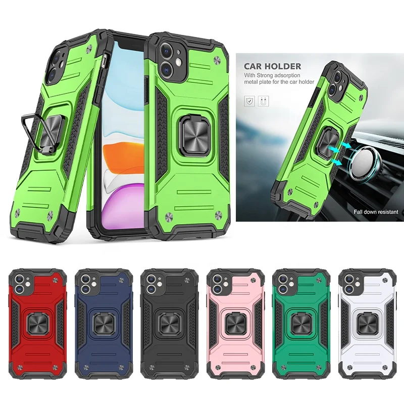 

Shockproof Slim Protection Hard PC Mobile Cover 360 Ring Stand Car Bracket Cellphone Case for iPhone 12/11/11 Pro/11 Pro Max, Multiple colors