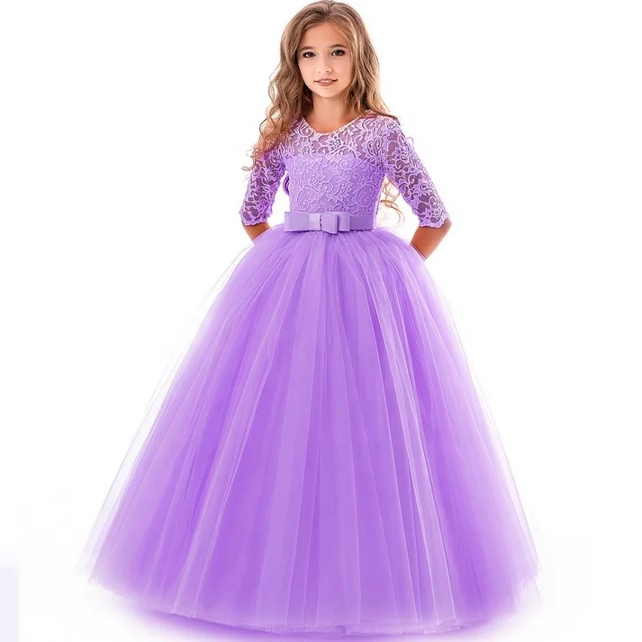 Baby new style Amazon hot sale Formal Ruffles Lace Wedding Party Evening Princess kids flower baby girl dress for girl 5-14 year