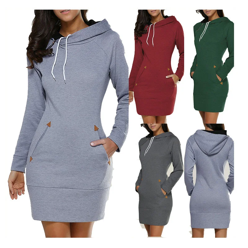 

Plus Size S-5XL Women Casual Long Sleeve Hoodie Pullover Tops Sweatshirt Dress