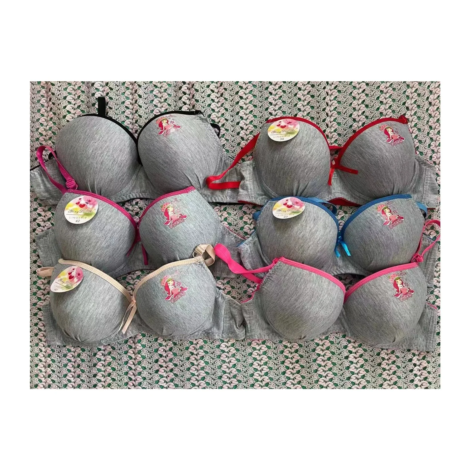 

QJZ003 wholesale gray color push up solid color latest teen pretty young girls bra, Mix color