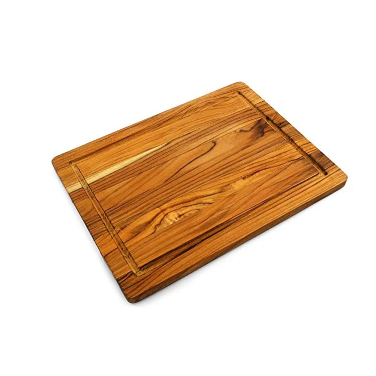 Teak Resists Warping Rectangle With Juice Groove Natural Wooden Cutting ...