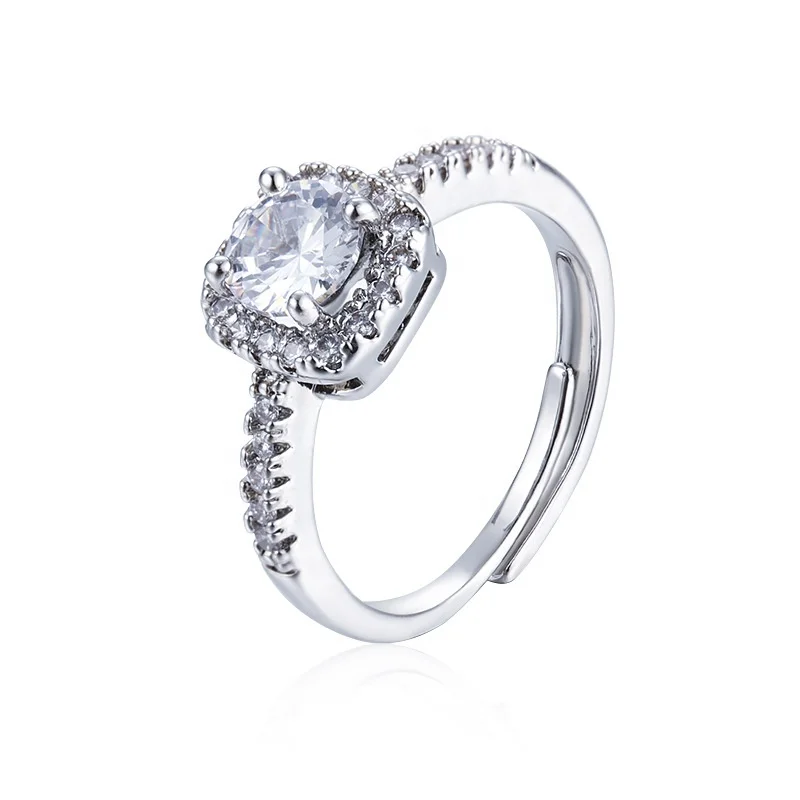 

High quality Silver jewelry sterling silver 925 rings Zircon CZ women ring square adjustable Gift silver 18K gold plated jewelry, White gold (rose gold, yellow are avaliable)