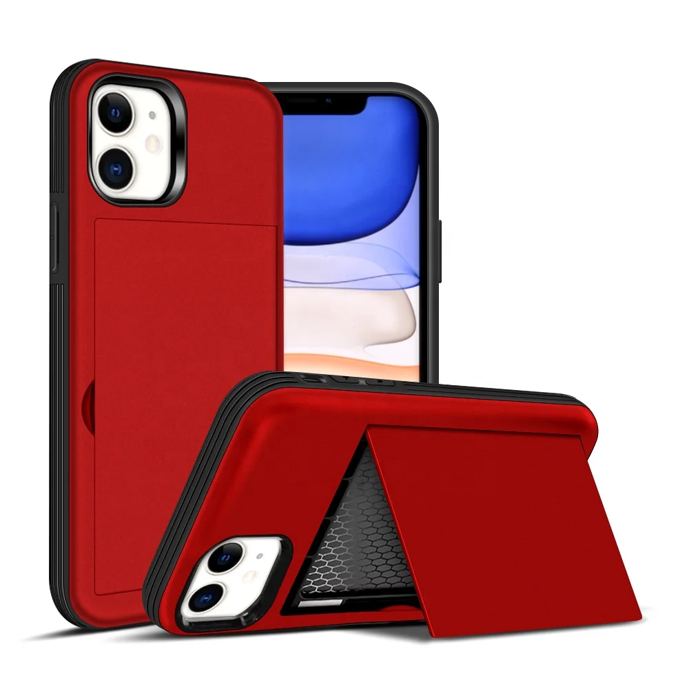 

For iPhone 11 Case Magnetic Adsorption Card Holder Kickstand Mobile Phone Case for iPhone 11 Pro, Multi colors