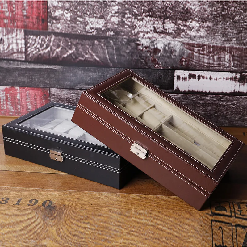 

PU Leather 6 grid watch box 3 grid glasses box Wholesale sunglasses Display storage packaging case with window