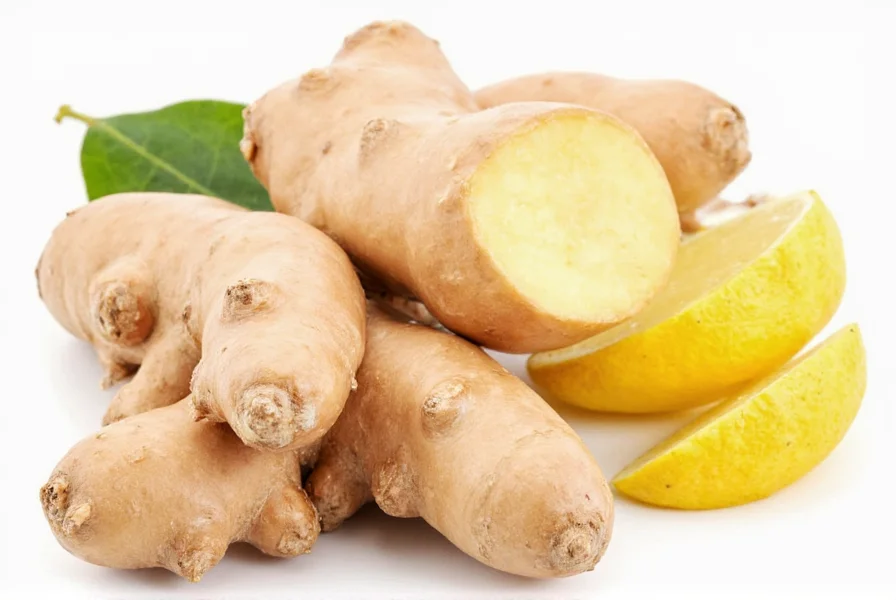 Fresh ginger root sliced with measuring spoons showing proper dosage for pregnancy