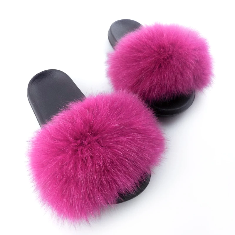 

Winter Soft Fur Slides Warm Real Fox Fur Slippers, As pictures or oem